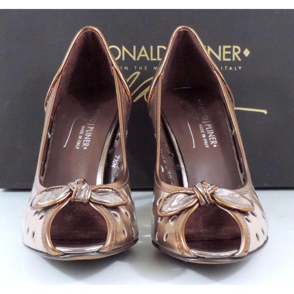 Donald J Pliner Zazas Designer Open Toe Dress Pumps Beige / Bronze / Pewter 7.5 - Picture 5 of 10